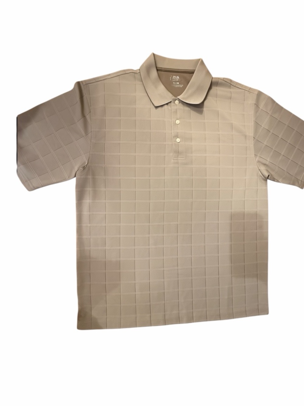 PGA Tour Mens XL Light Beige Grid Texture Short Sleeve Golf Polo Shirt Tan
